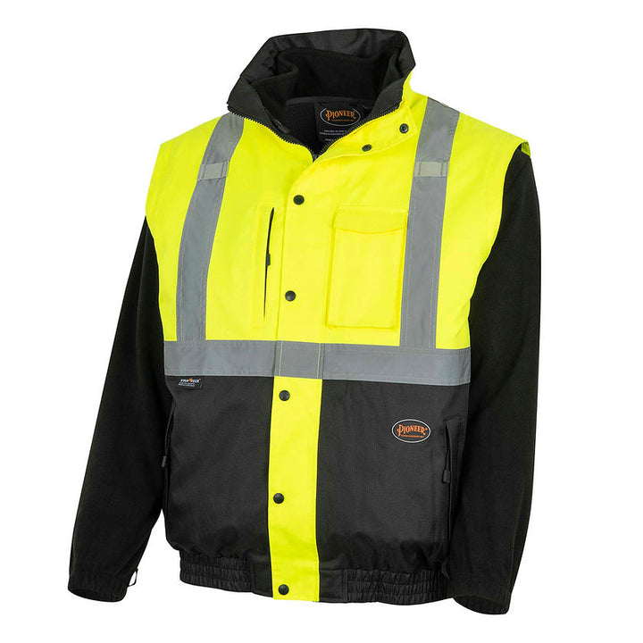 Hi-Vis Waterproof 5 in 1 Jacket Vest With Fleece Yellow Front View Secondary Image