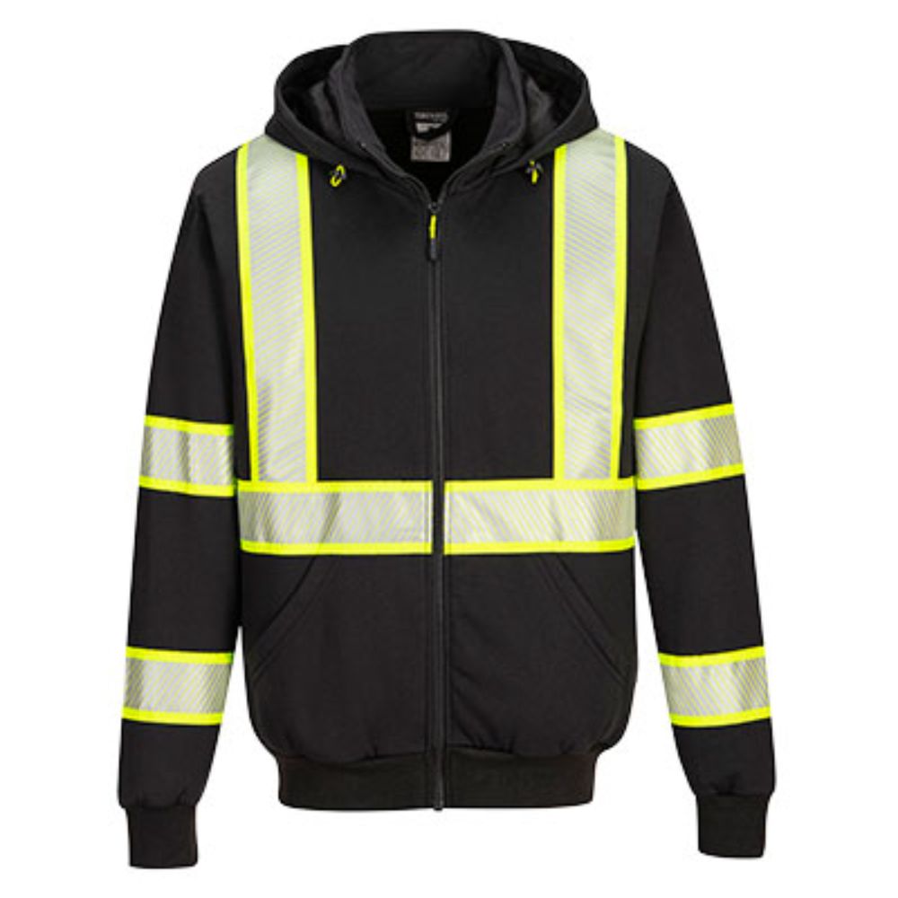 Iona™ Plus Enhanced Zipper Hoodie Poly-Cotton - Non-ANSI Black Front View Image