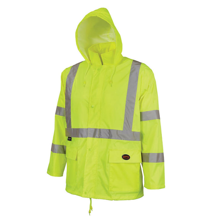 Lightweight Hi Vis Rain Jacket Yellow Green Front View Image