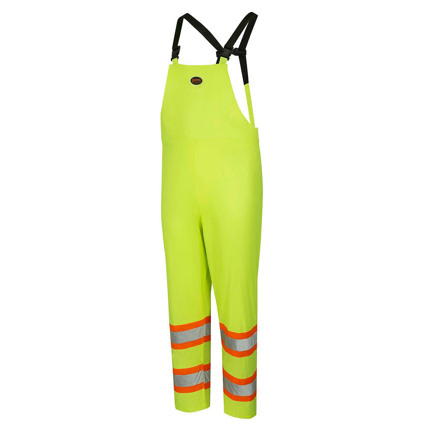 Lightweight Hi Vis Rainsuit Pvc Yellow Green Bib Pants Front View Image