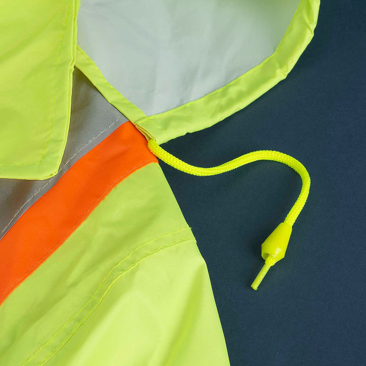 Lightweight Hi Vis Rainsuit Pvc Yellow Green Hood Detail Image