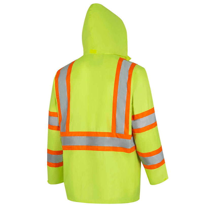 Lightweight Hi Vis Rainsuit Pvc Yellow Green Jacket Back View Image