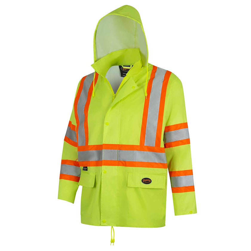 Lightweight Hi Vis Rainsuit Pvc Yellow Green Jacket Front View Image