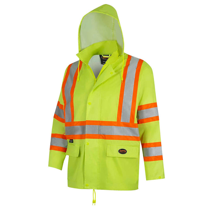 Lightweight Hi Vis Rainsuit Pvc Yellow Green Jacket Front View Image