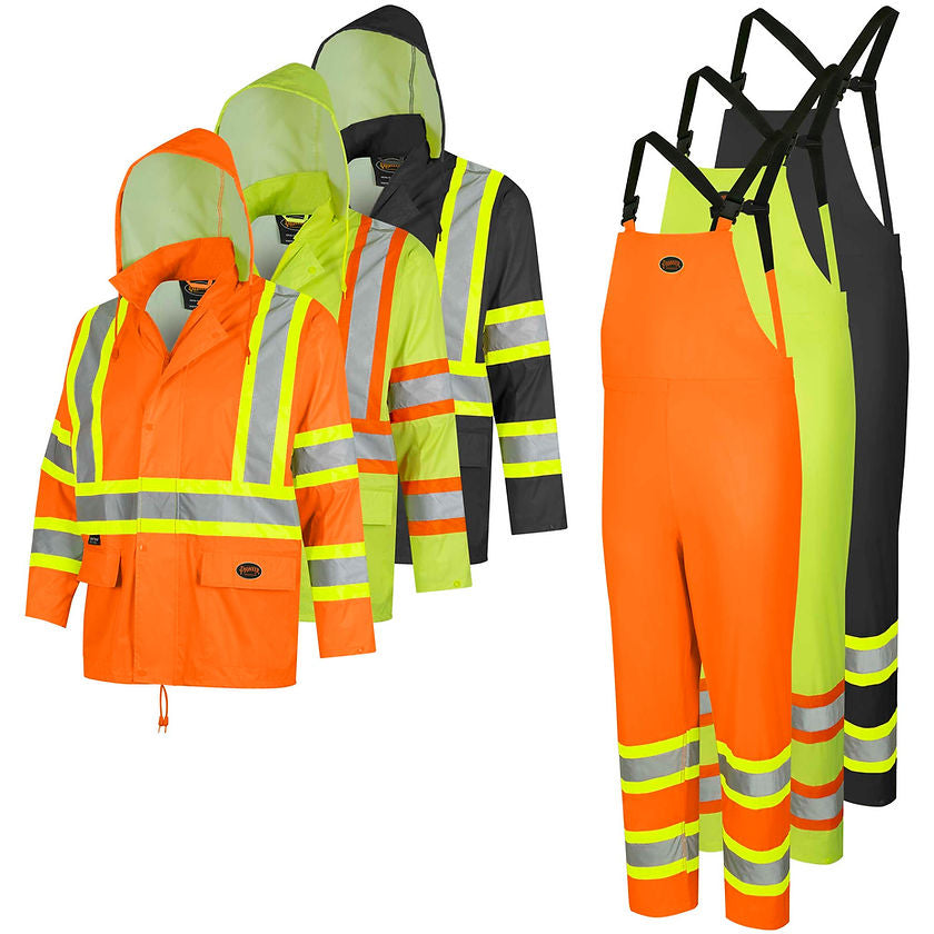 Lightweight Hi Vis Rainsuits Pvc Orange Yellow Green Black Front View Image
