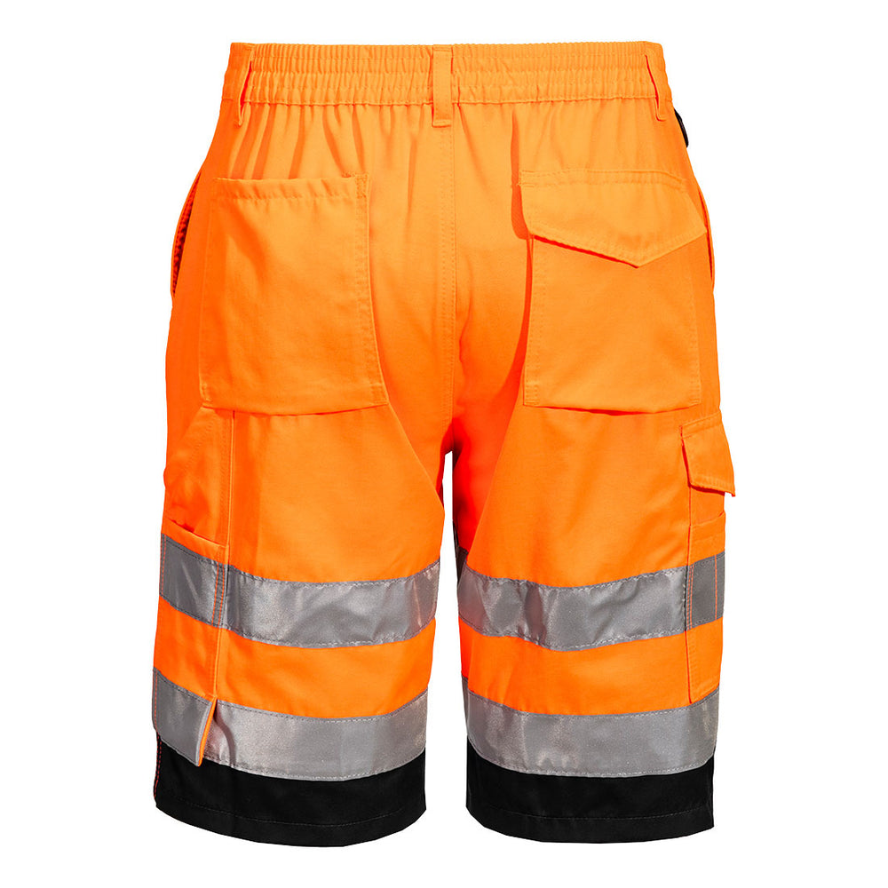 Lightweight Hi-Vis Shorts in Orange With Black Back View Image