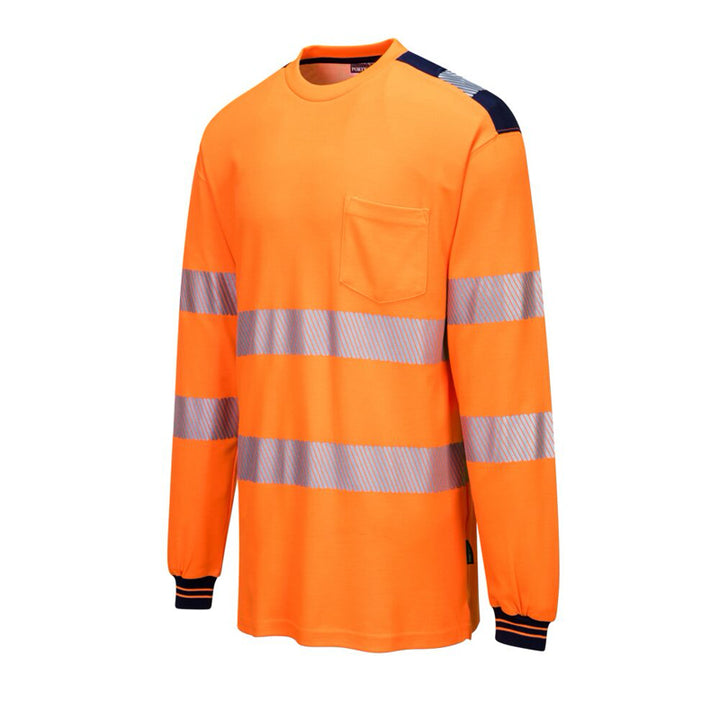 Long Sleeve Hii-Vis Cotton Comfort T-Shirt in Orange Side View Image
