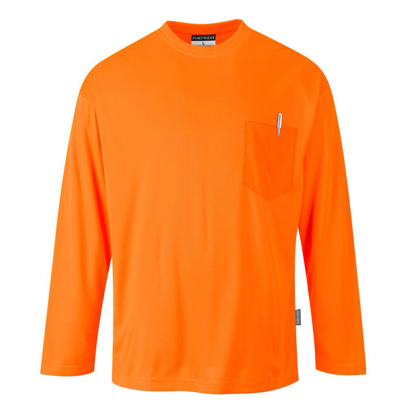 Long Sleeve T-Shirt Moisture Wicking w With Pocket - Non-ANSI in Orange Front View Image