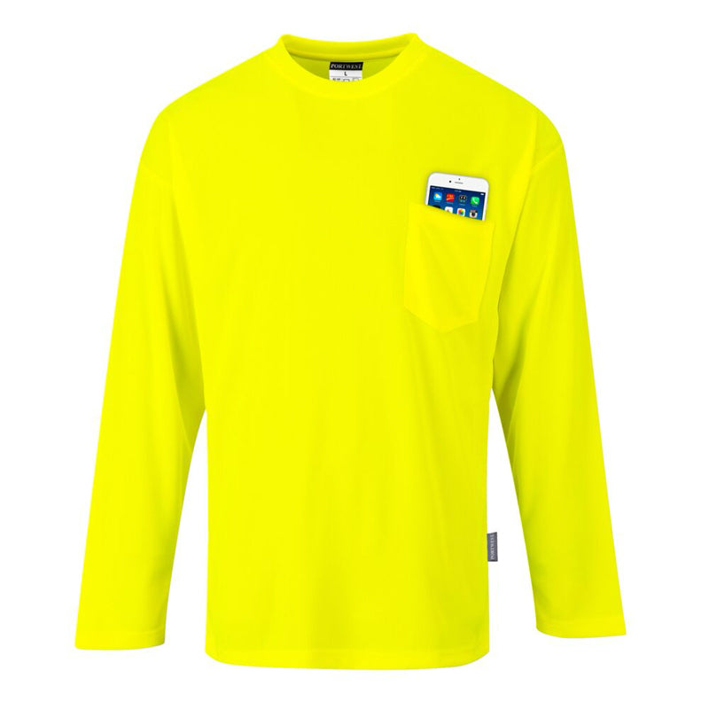 Long Sleeve T-Shirt Moisture Wicking w With Pocket - Non-ANSI in Yellow Front View Image