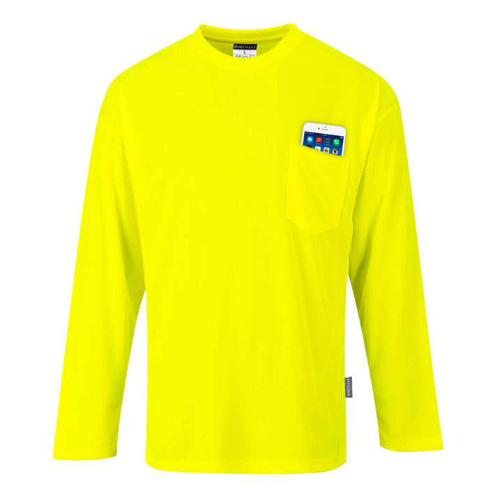 Long Sleeve T-Shirt Moisture Wicking w With Pocket - Non-ANSI in Yellow Front View Image