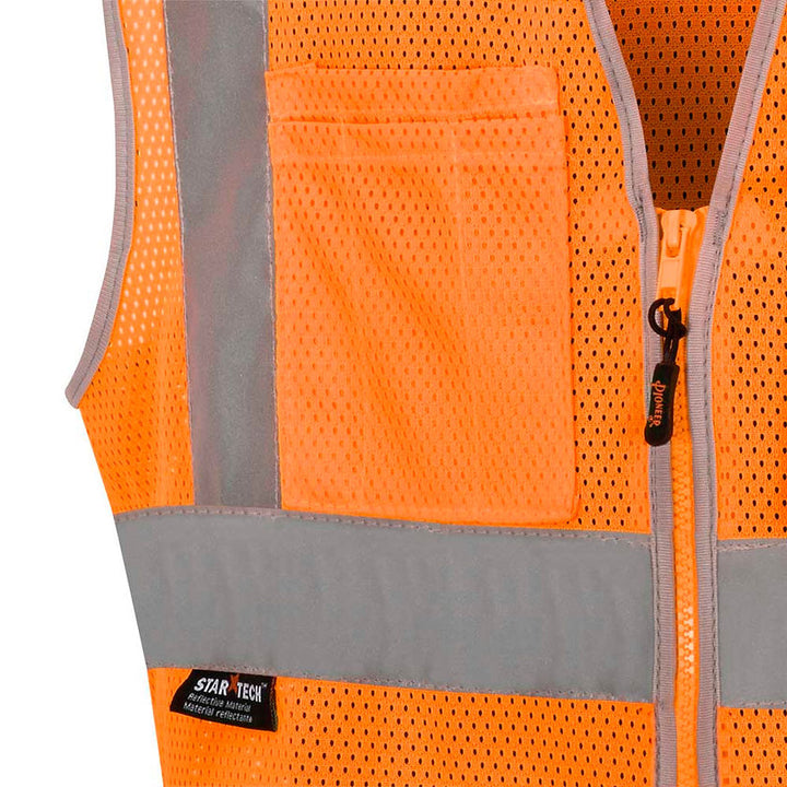 Mesh Safety Vest 8 Pocket Orange Pencil Pocket Detail View Image