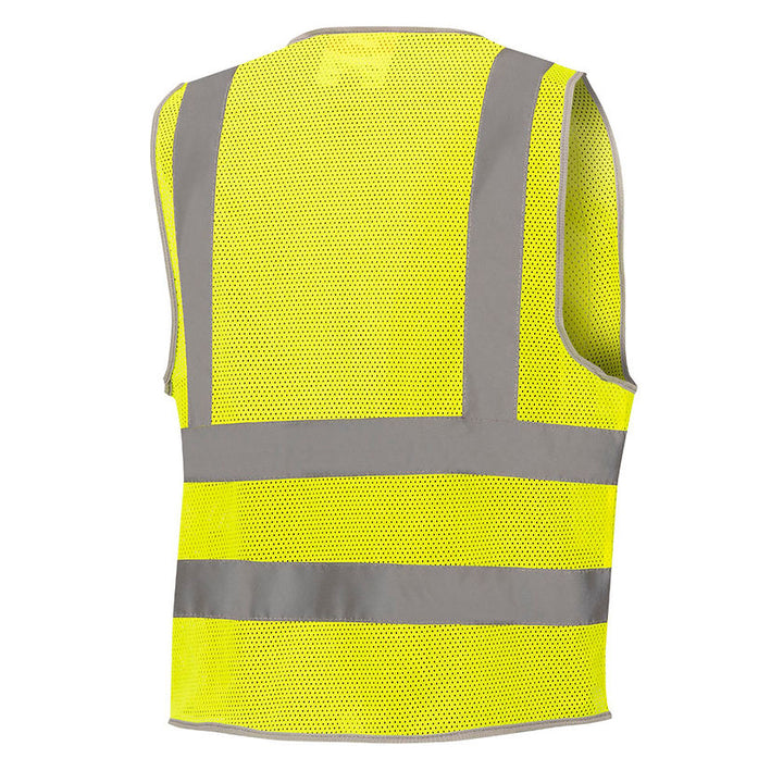 Mesh Safety Vest 8 Pocket Yellow Green Back View Image