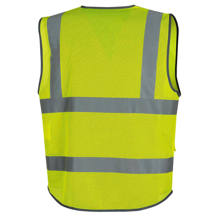 Mesh Safety Vest 9 Pocket Yellow Green Back View Image