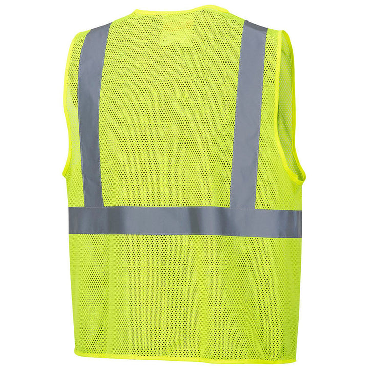 Mesh Safety Vest No Pockets Yellow Green Back View Image