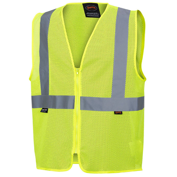 Mesh Safety Vest No Pockets Yellow Green Front View Image