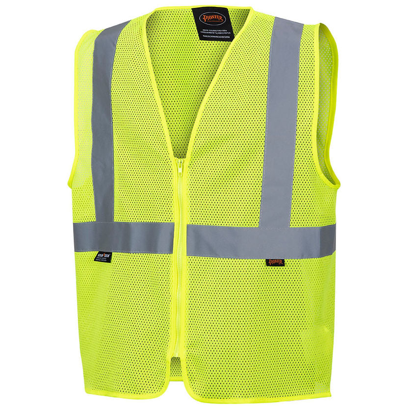 Mesh Safety Vest No Pockets Yellow Green Front View Image