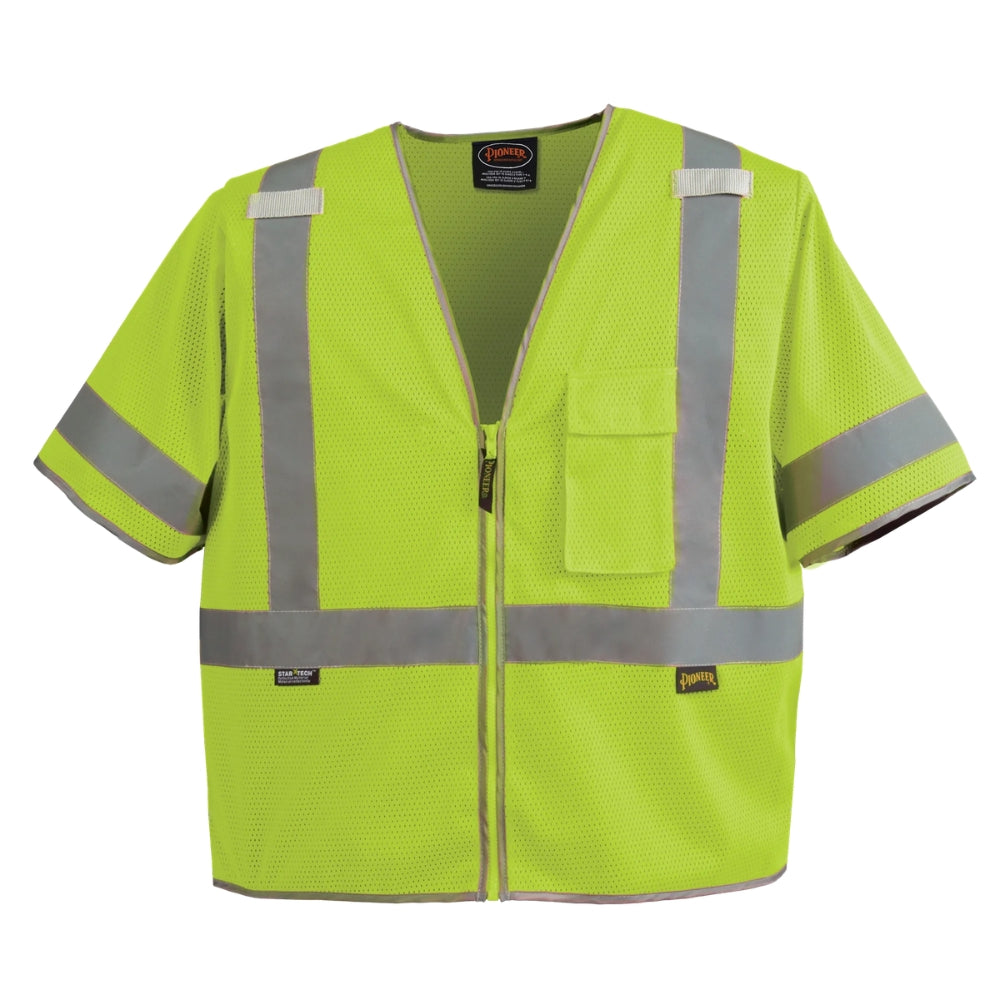 Mesh Short Sleeve Safety Vest - Class 3 Green Front View Image