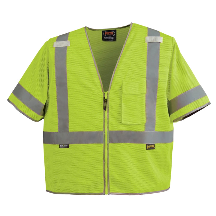 Mesh Short Sleeve Safety Vest - Class 3 Green Front View Image