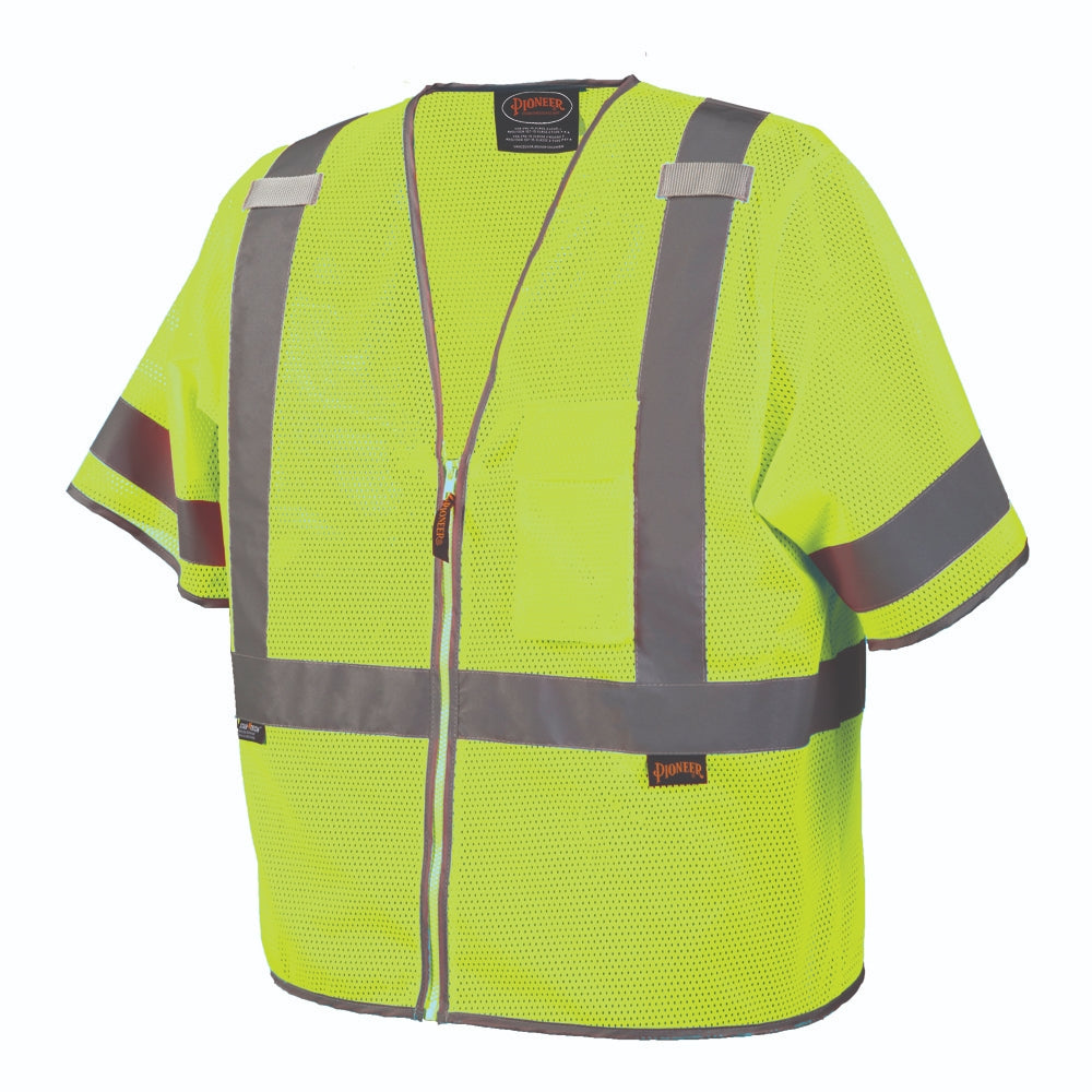 Mesh Short Sleeve Safety Vest - Class 3 Green Front Side View Image