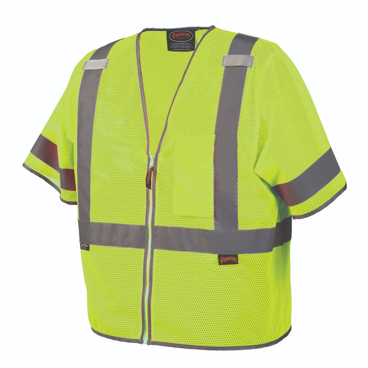 Mesh Short Sleeve Safety Vest - Class 3 Green Front Side View Image