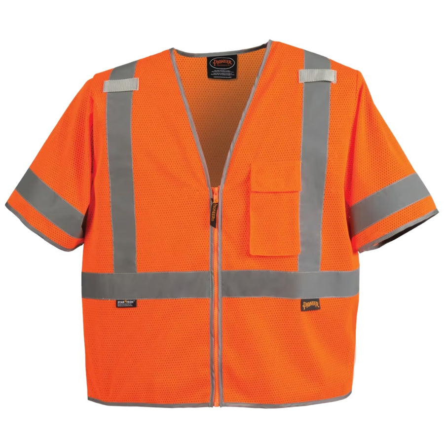 Mesh Short Sleeve Safety Vest - Class 3 Orange Front View Image