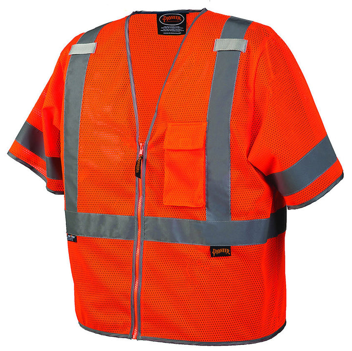 Mesh Short Sleeved Safety Vest Orange Front View Image