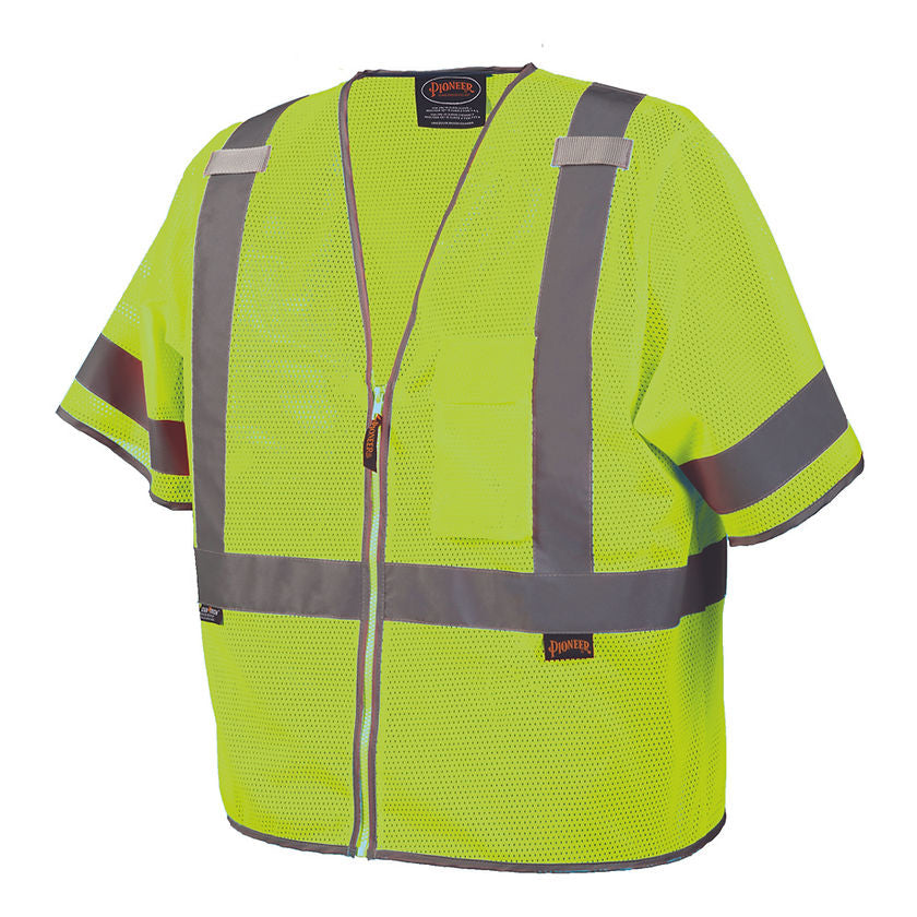 Mesh Short Sleeved Safety Vest Yellow Green Front View Image