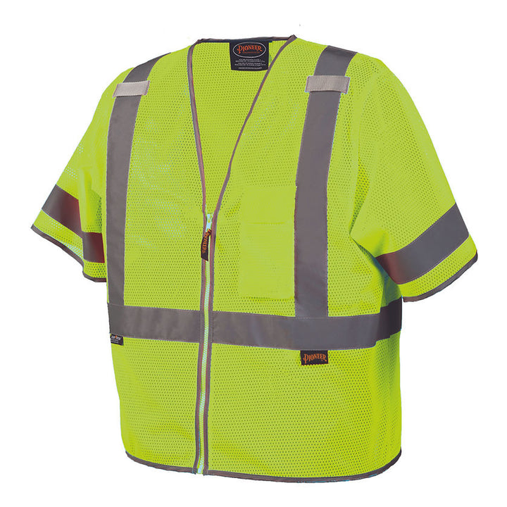 Mesh Short Sleeved Safety Vest Yellow Green Front View Image