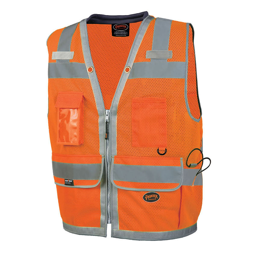 Mesh Surveyor Vest With Padded Collar Orange Front View Image
