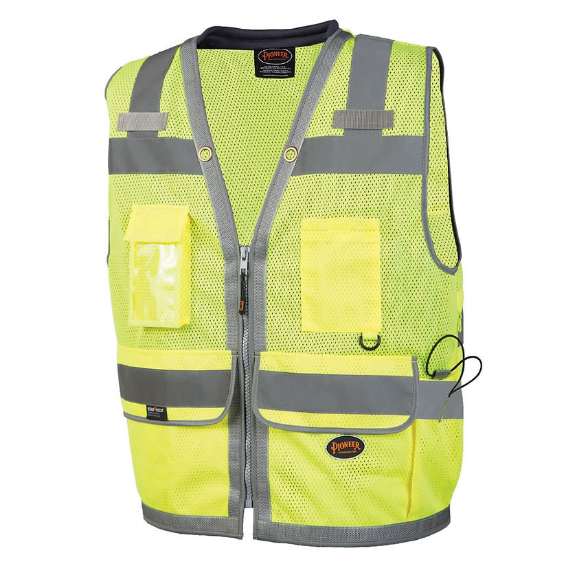 Mesh Surveyor Vest With Padded Collar Yellow Green Front View Image