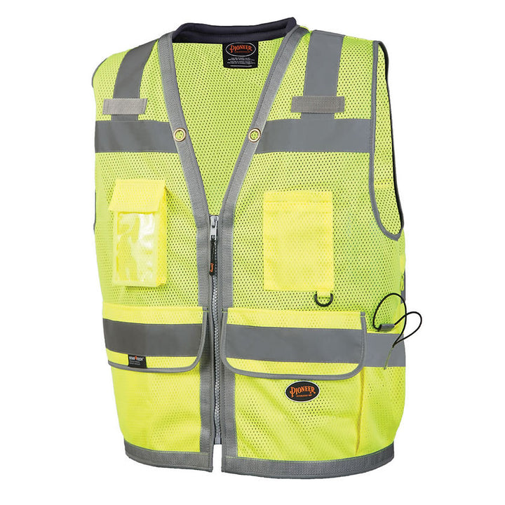Mesh Surveyor Vest With Padded Collar Yellow Green Front View Image