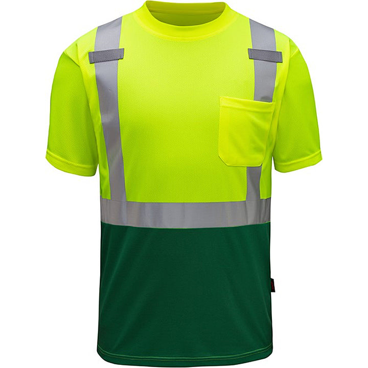 Multi-Color Safety T-Shirt in Lime With Reflective Tape and Cadmium Green Bottom Front View Image