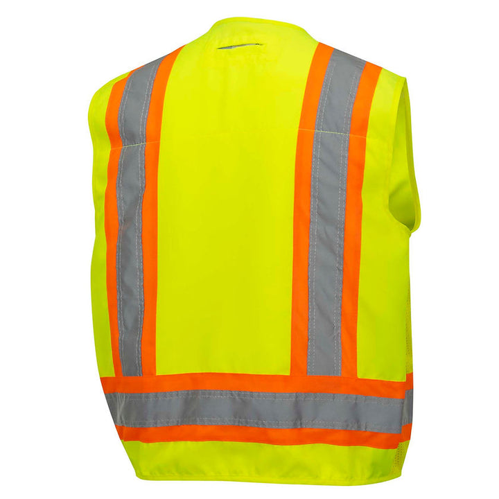 Multi Pocket Surveyor Vest Woven 150d Yellow Green Back View Image
