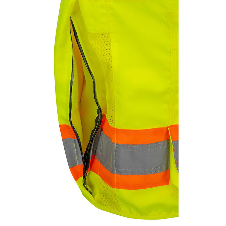 Multi Pocket Surveyor Vest Woven 150d Yellow Green Side Pocket Detail Image