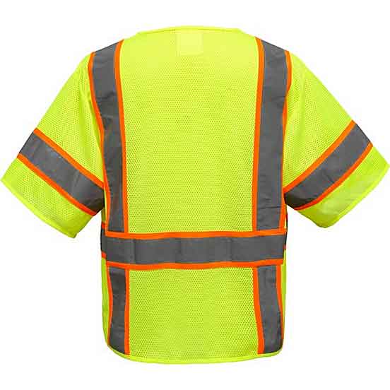 Premium Safety Vest With Six Pockets Class 3 Lime Back View Image