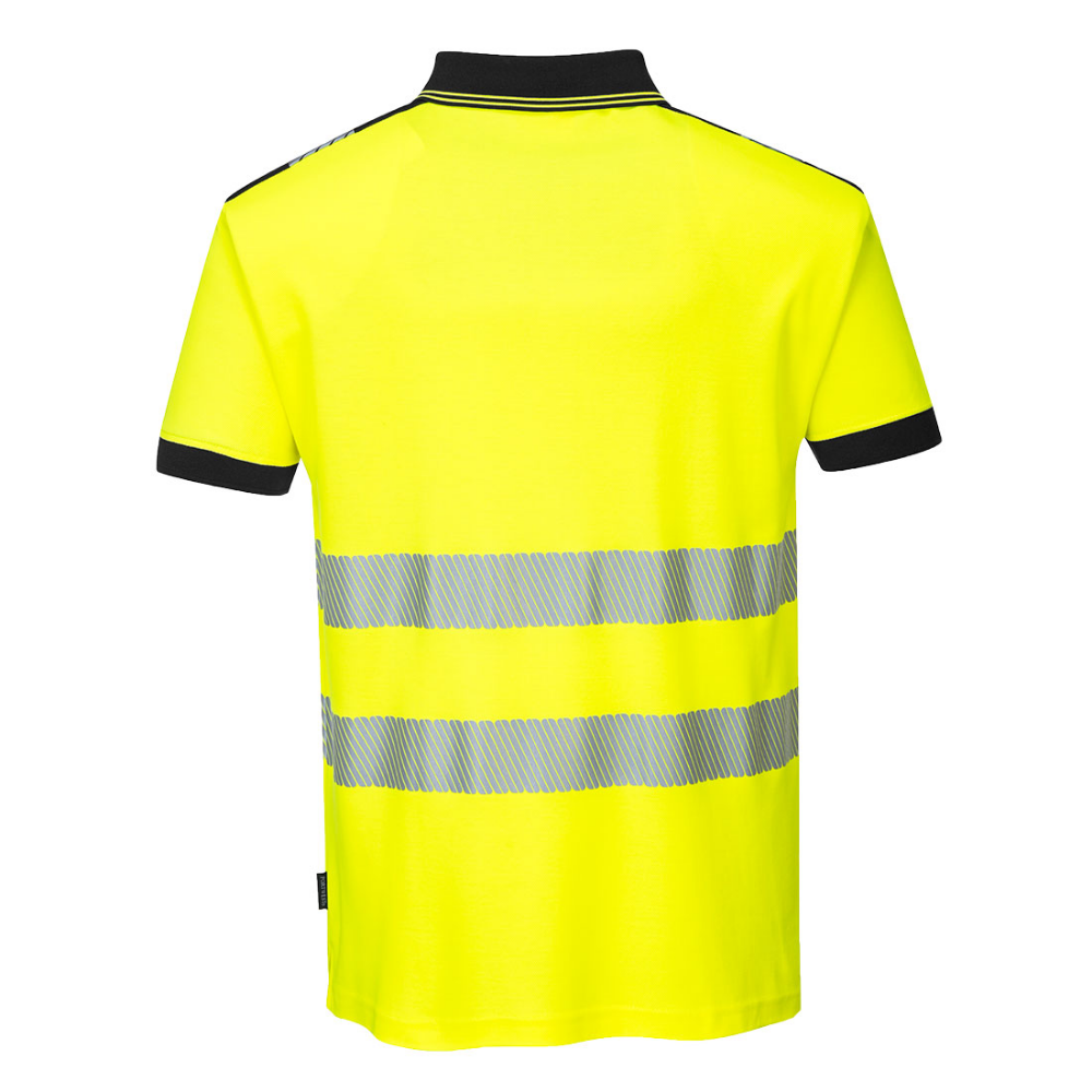 PW3 Hi-Vis Cotton Comfort Polo Shirt Yellow Back View Image