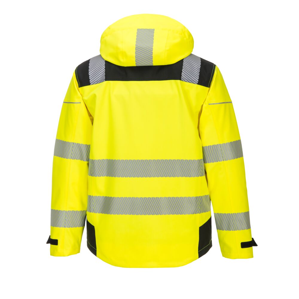 PW3 Hi-Vis Extreme Rain Jacket Yellow Fleece Down Back View Image