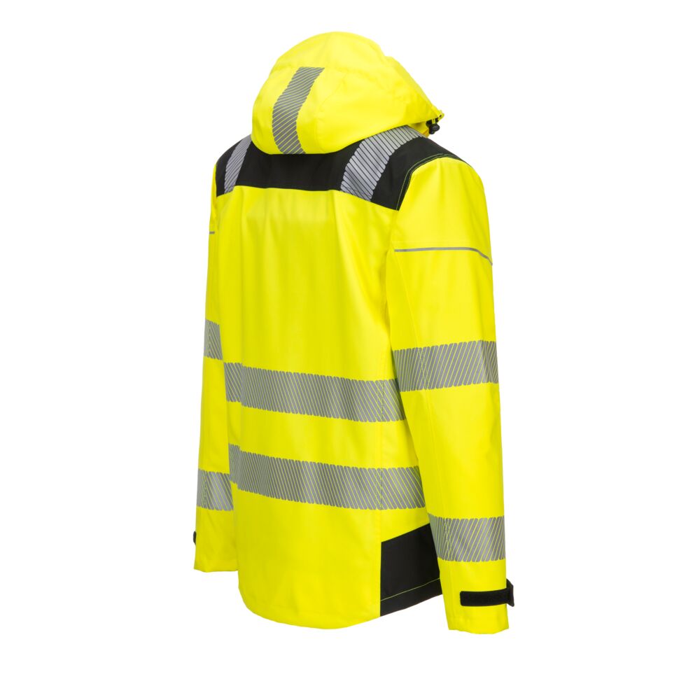 PW3 Hi-Vis Extreme Rain Jacket Yellow Fleece Down Side Back View Image
