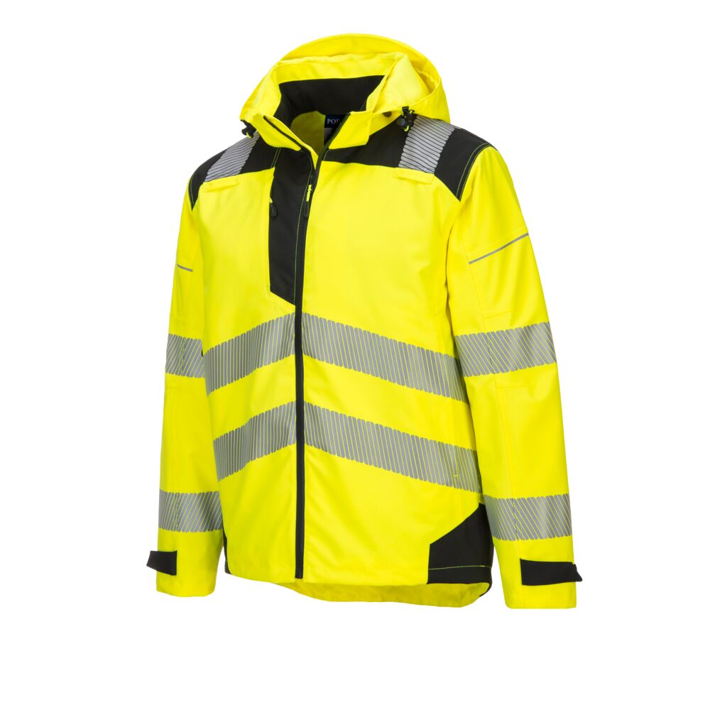 PW3 Hi-Vis Extreme Rain Jacket Yellow Fleece Down Side Front View Image