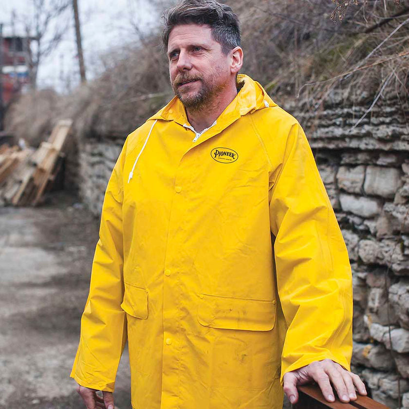 Repel Rainwear Suit Yellow Front View In Use Image