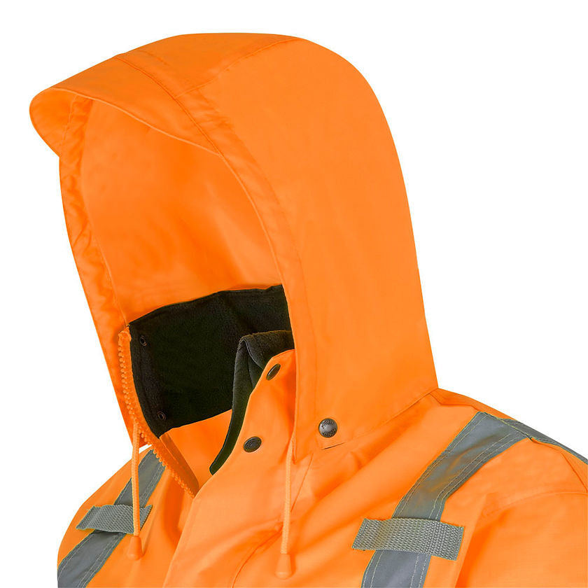 Ripstop Waterproof Rain Jacket Orange Hood Detail Image