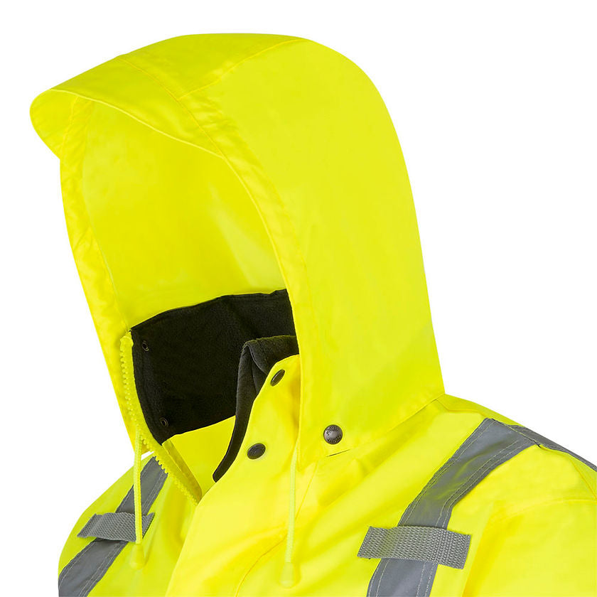 Ripstop Waterproof Rain Jacket Yellow Green Hood Detail Image