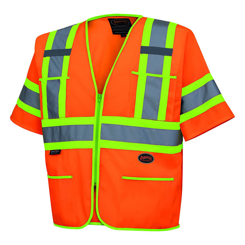Safety Vest With Polyester Tricot Sleeve Orange Front View Image