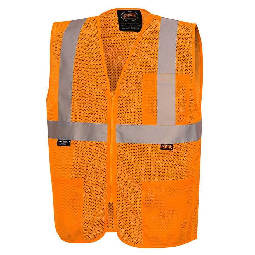 Self Extinguishing Mesh Safety Vest Orange Front View Image