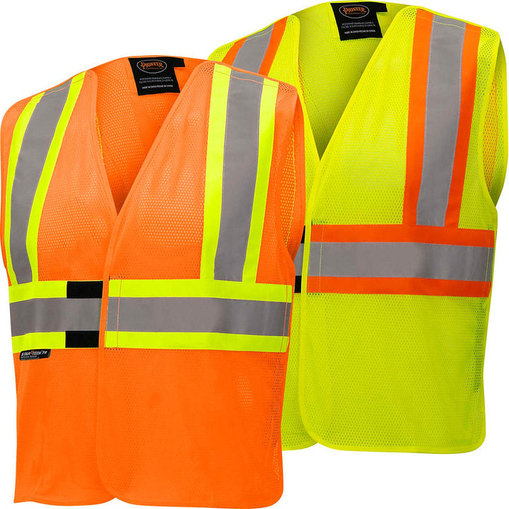 Self Extinguishing Safety Vest Orange Yellow Green Front View Image