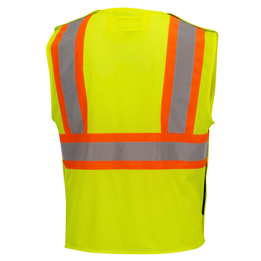 Self Extinguishing Safety Vest Yellow Green Back View Image
