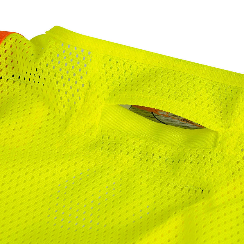 Self Extinguishing Safety Vest Yellow Green D Ring Access Slot Detail Image