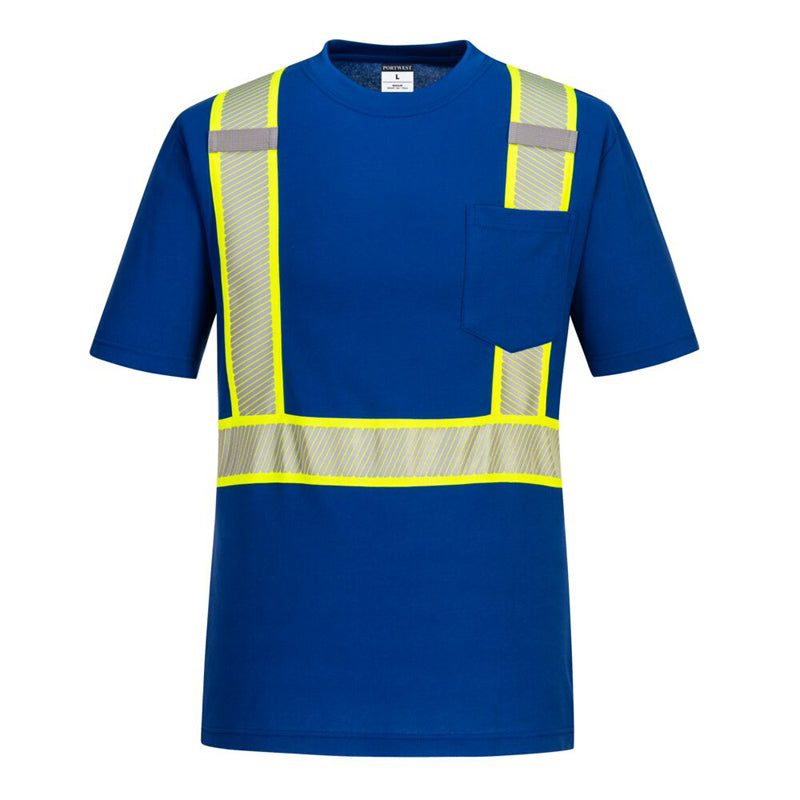 Short Sleeve Enhanced T-Shirt-With Reflective Tape non-ANSI in Blue Front View Image