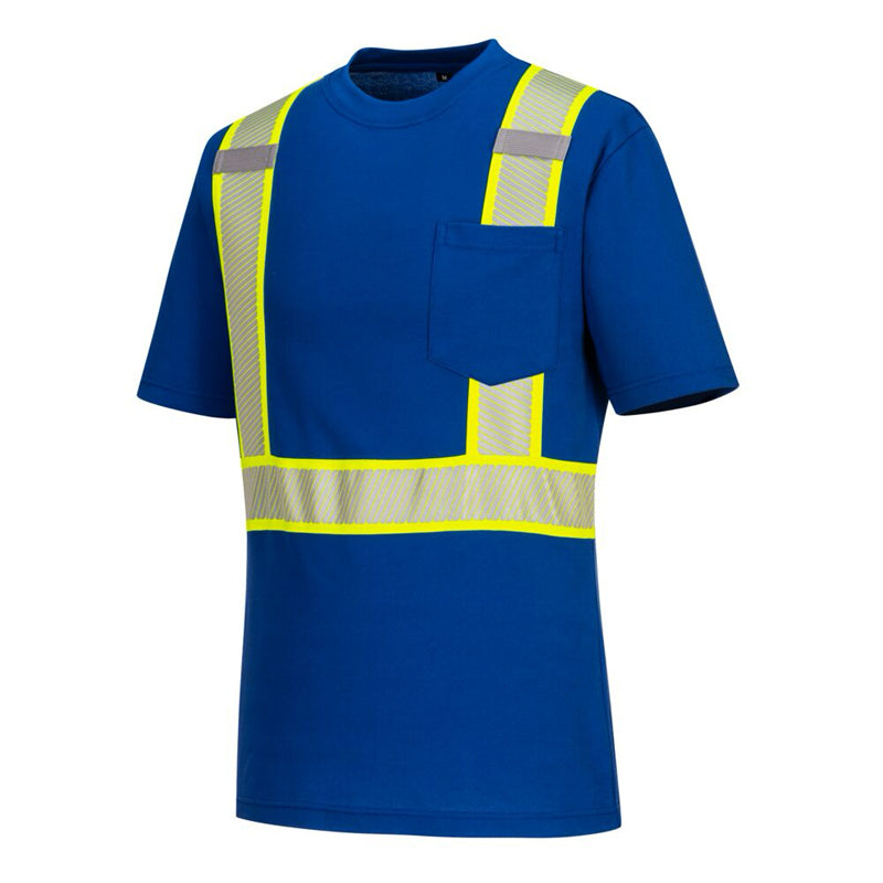 Short Sleeve Enhanced T-Shirt-With Reflective Tape non-ANSI in Blue Side View Image