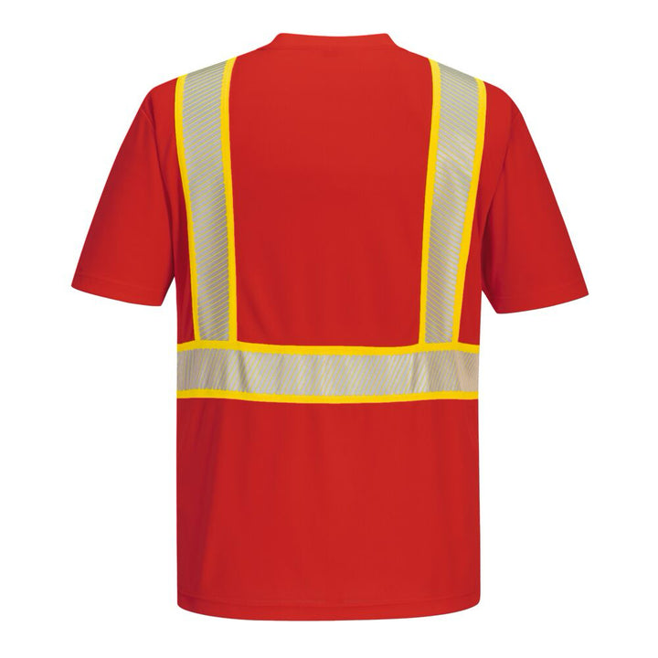 Short Sleeve Enhanced T-Shirt-With Reflective Tape non-ANSI in Red Back View Image